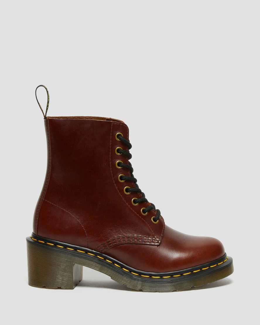 braune dr. martens clemency schnürstiefel für damen mit absatz