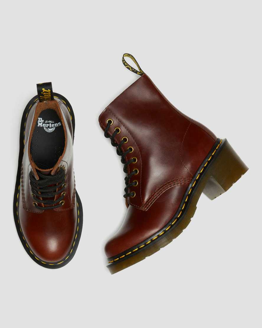 braune dr. martens clemency schnürstiefel für damen mit absatz
