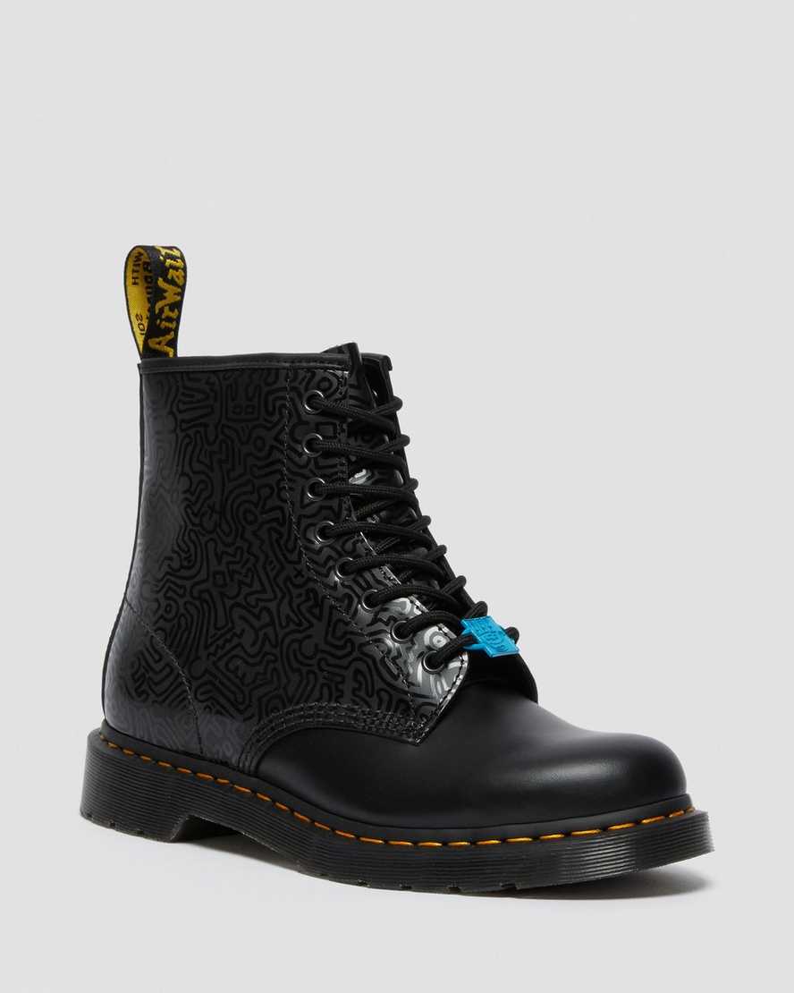schwarze dr. martens keith haring 1460 smooth damen-schnürstiefel