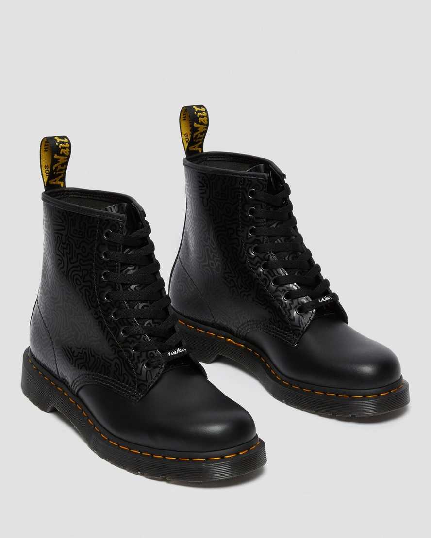 schwarze dr. martens keith haring 1460 smooth damen-schnürstiefel