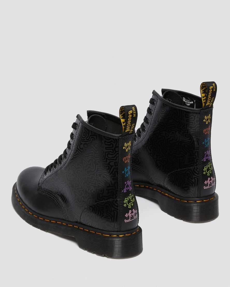 schwarze dr. martens keith haring 1460 smooth damen-schnürstiefel