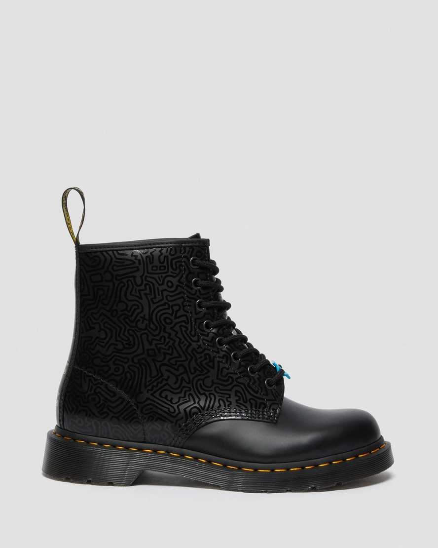 schwarze dr. martens keith haring 1460 smooth damen-schnürstiefel