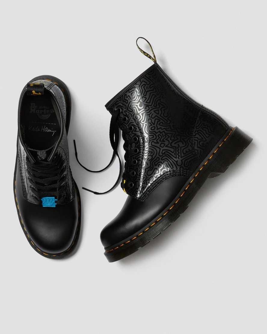 schwarze dr. martens keith haring 1460 smooth damen-schnürstiefel