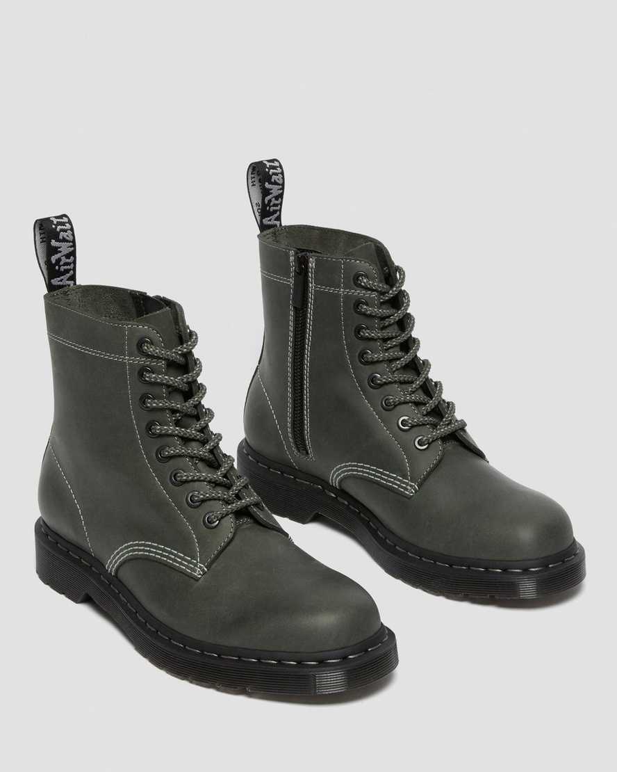 olivgrüne dr. martens 1460 pascal zip damen-schnürstiefel