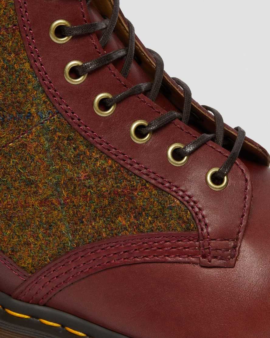burgunderrote dr. martens 1460 harris tweed damen-schnürstiefel