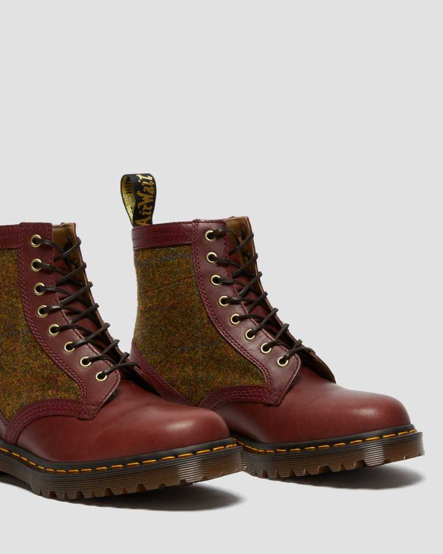 burgunderrote dr. martens 1460 harris tweed damen-schnürstiefel