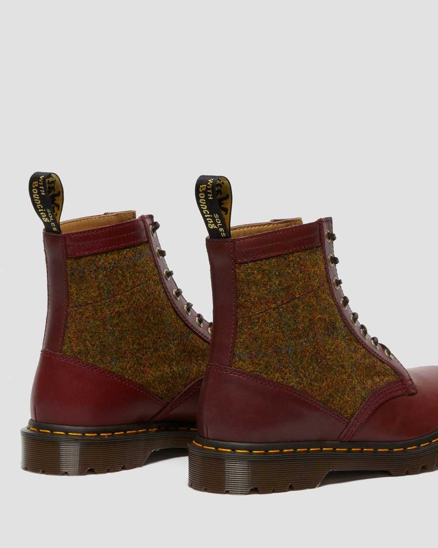 burgunderrote dr. martens 1460 harris tweed damen-schnürstiefel