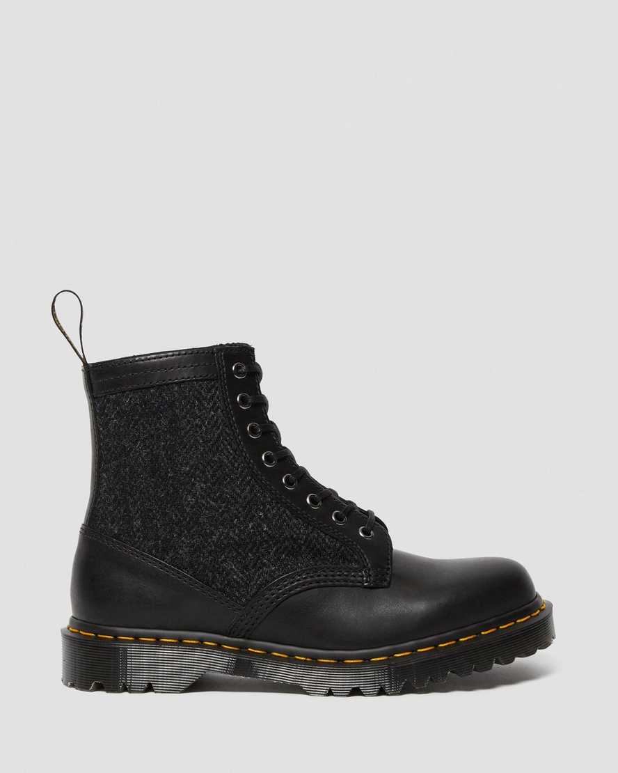 schwarze dr. martens 1460 harris tweed damen-schnürstiefel