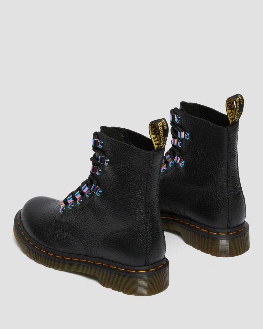 schwarze dr. martens 1460 pascal damen-schnürstiefel mit irisierender hardware