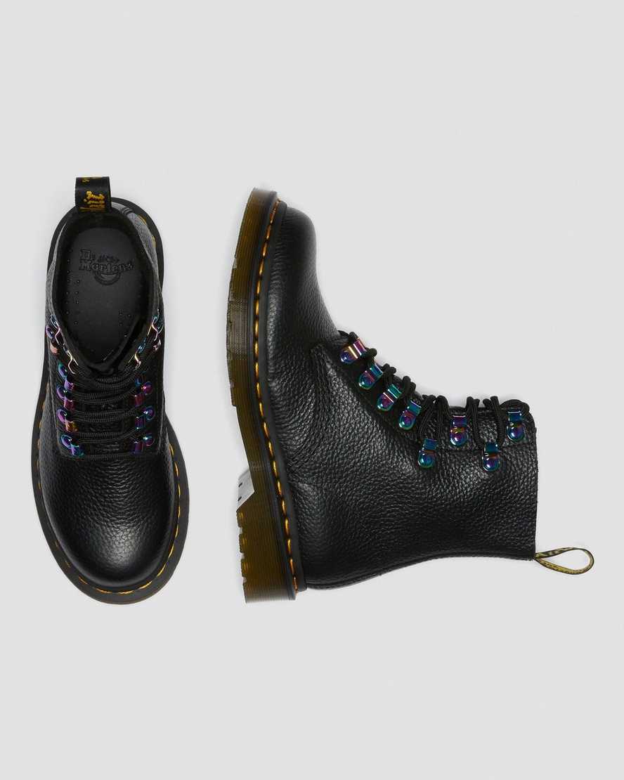 schwarze dr. martens 1460 pascal damen-schnürstiefel mit irisierender hardware