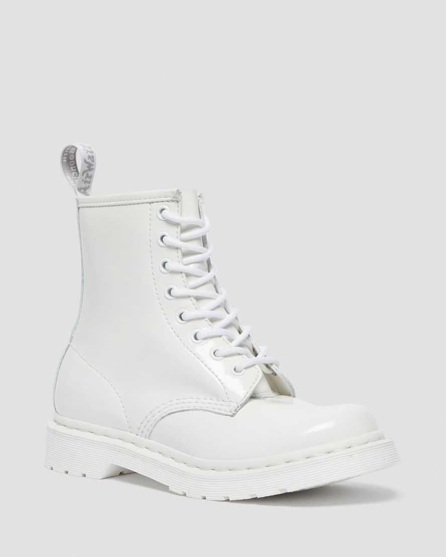 weiße dr. martens 1460 mono lackleder-schnürstiefel für damen