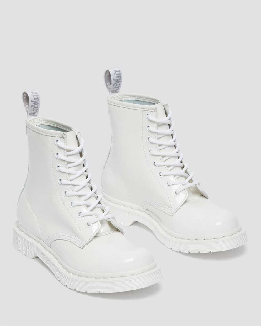 weiße dr. martens 1460 mono lackleder-schnürstiefel für damen