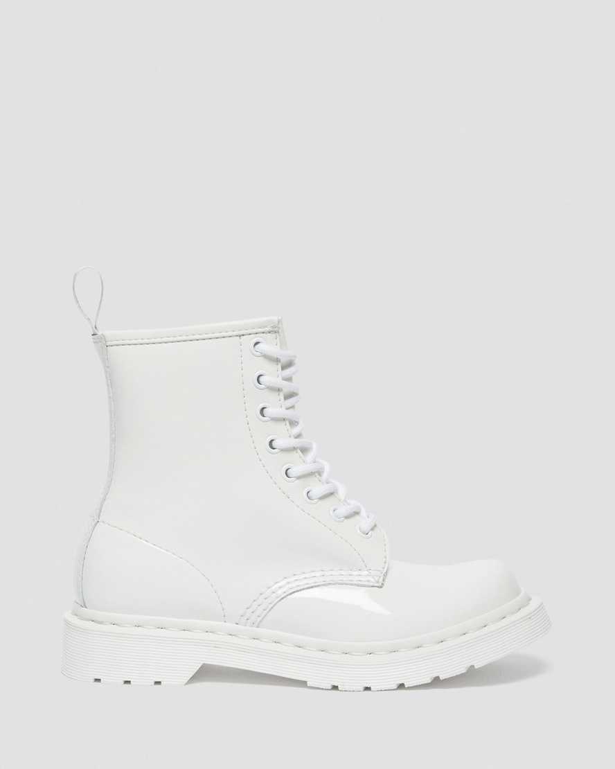 weiße dr. martens 1460 mono lackleder-schnürstiefel für damen
