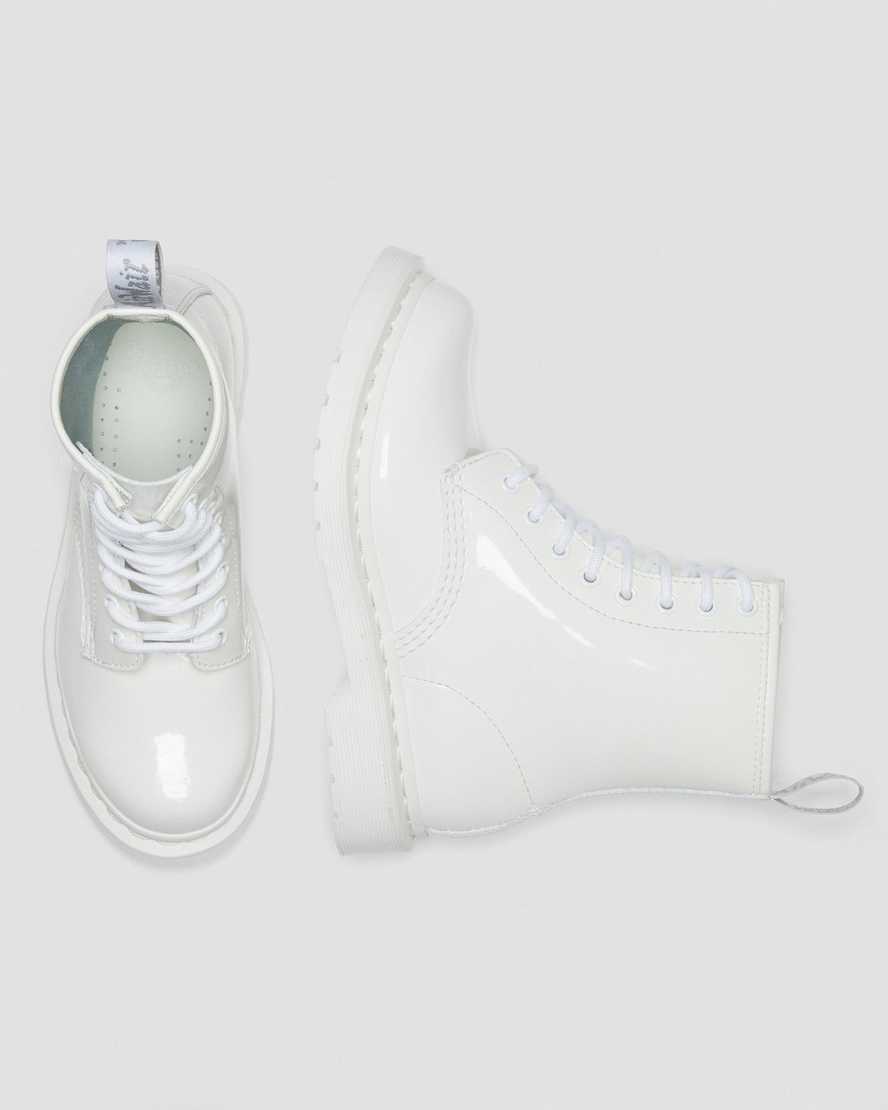 weiße dr. martens 1460 mono lackleder-schnürstiefel für damen