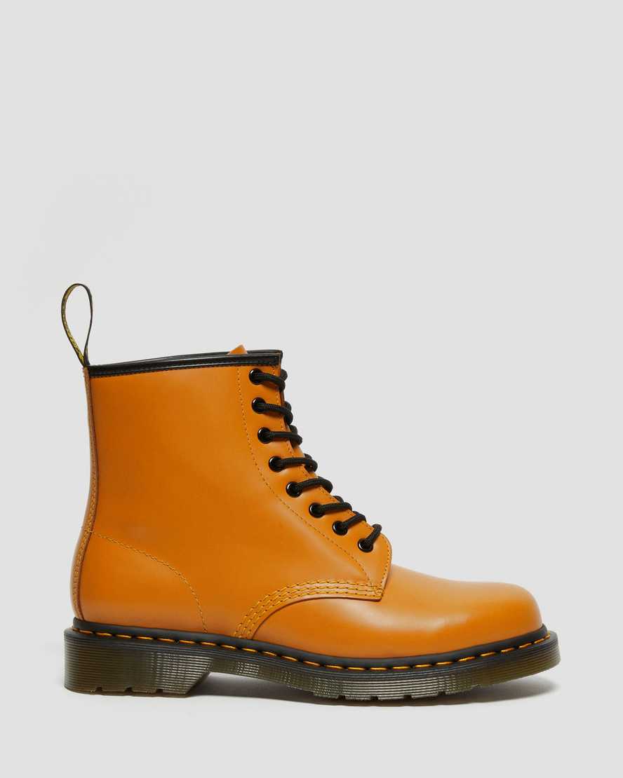 orangefarbene dr. martens 1460 smooth damen-schnürstiefel