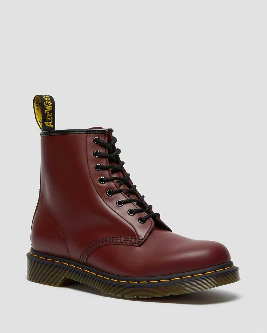 rote dr. martens 1460 smooth damen-schnürstiefel