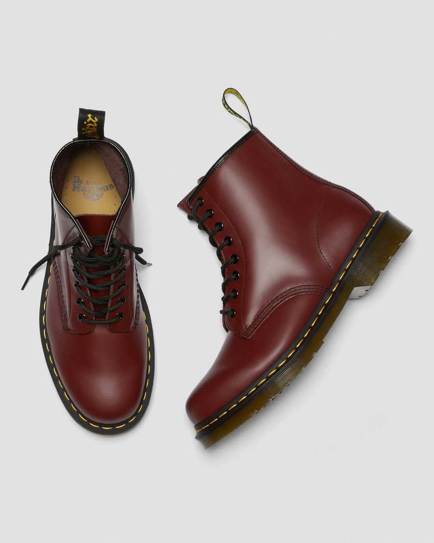 rote dr. martens 1460 smooth damen-schnürstiefel