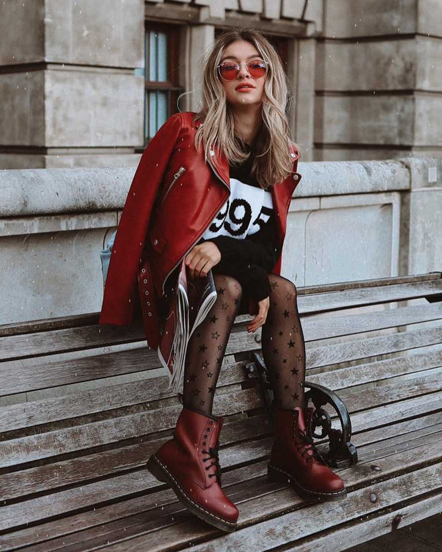 rote dr. martens 1460 smooth damen-schnürstiefel