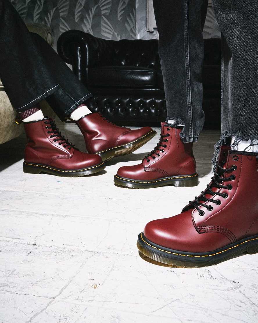 rote dr. martens 1460 smooth damen-schnürstiefel