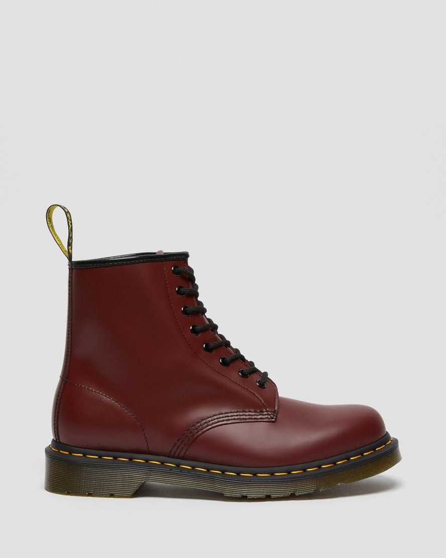 rote dr. martens 1460 smooth damen-schnürstiefel
