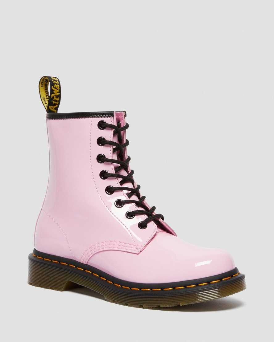 pinkfarbene dr. martens 1460 lackleder-schnürstiefel für damen