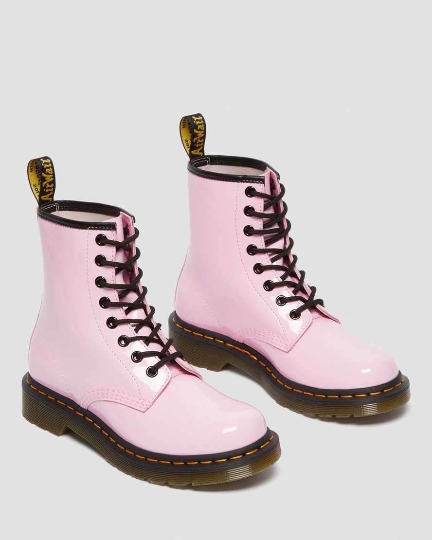 pinkfarbene dr. martens 1460 lackleder-schnürstiefel für damen