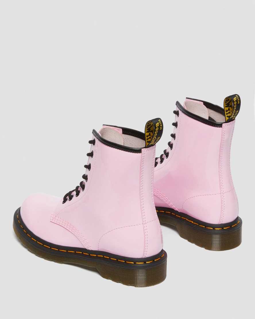 pinkfarbene dr. martens 1460 lackleder-schnürstiefel für damen