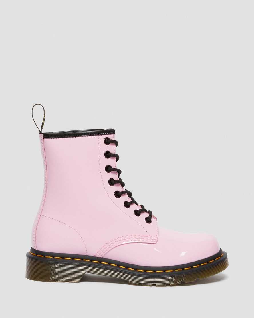 pinkfarbene dr. martens 1460 lackleder-schnürstiefel für damen