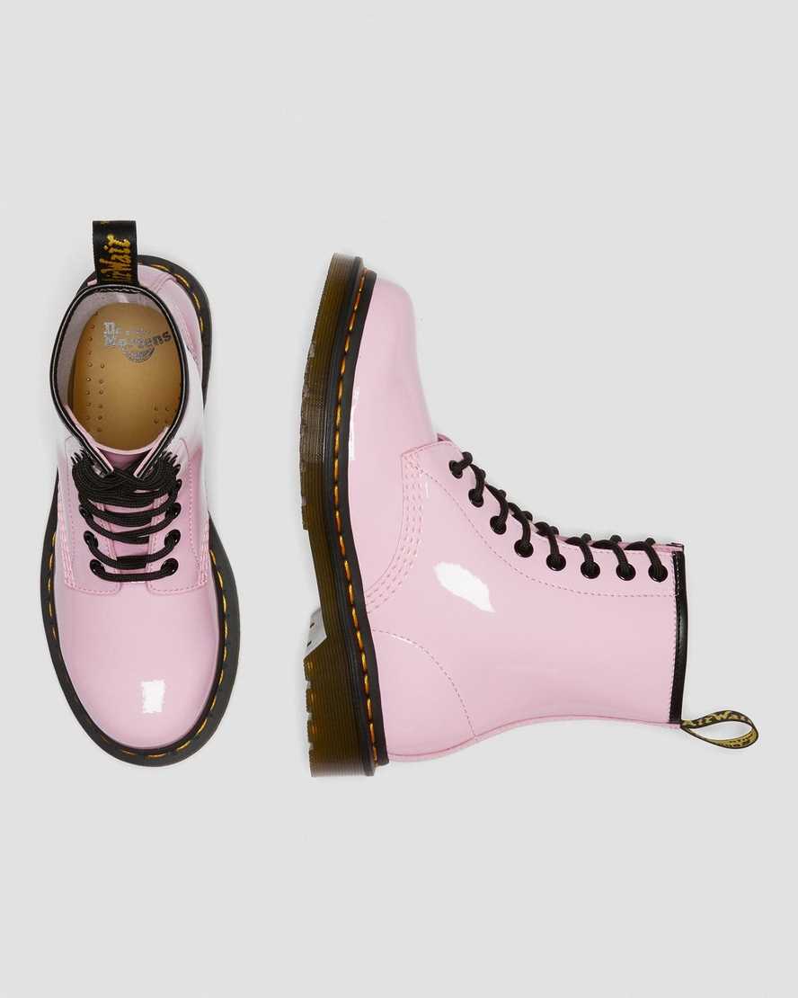 pinkfarbene dr. martens 1460 lackleder-schnürstiefel für damen