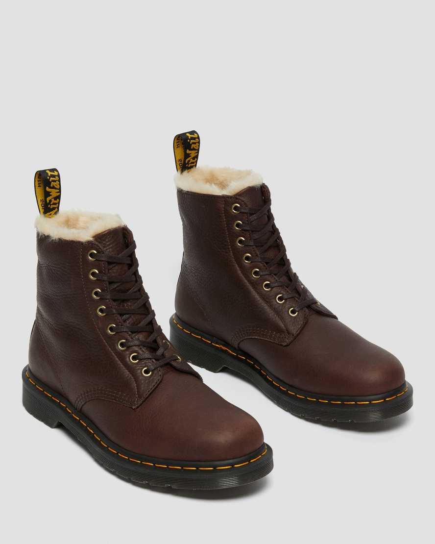 braune dr. martens 1460 pascal damenstiefel mit kunstfellfutter