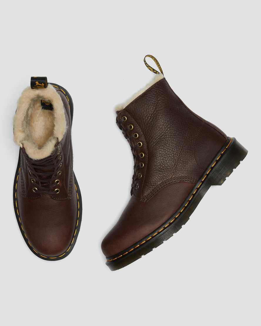 braune dr. martens 1460 pascal damenstiefel mit kunstfellfutter