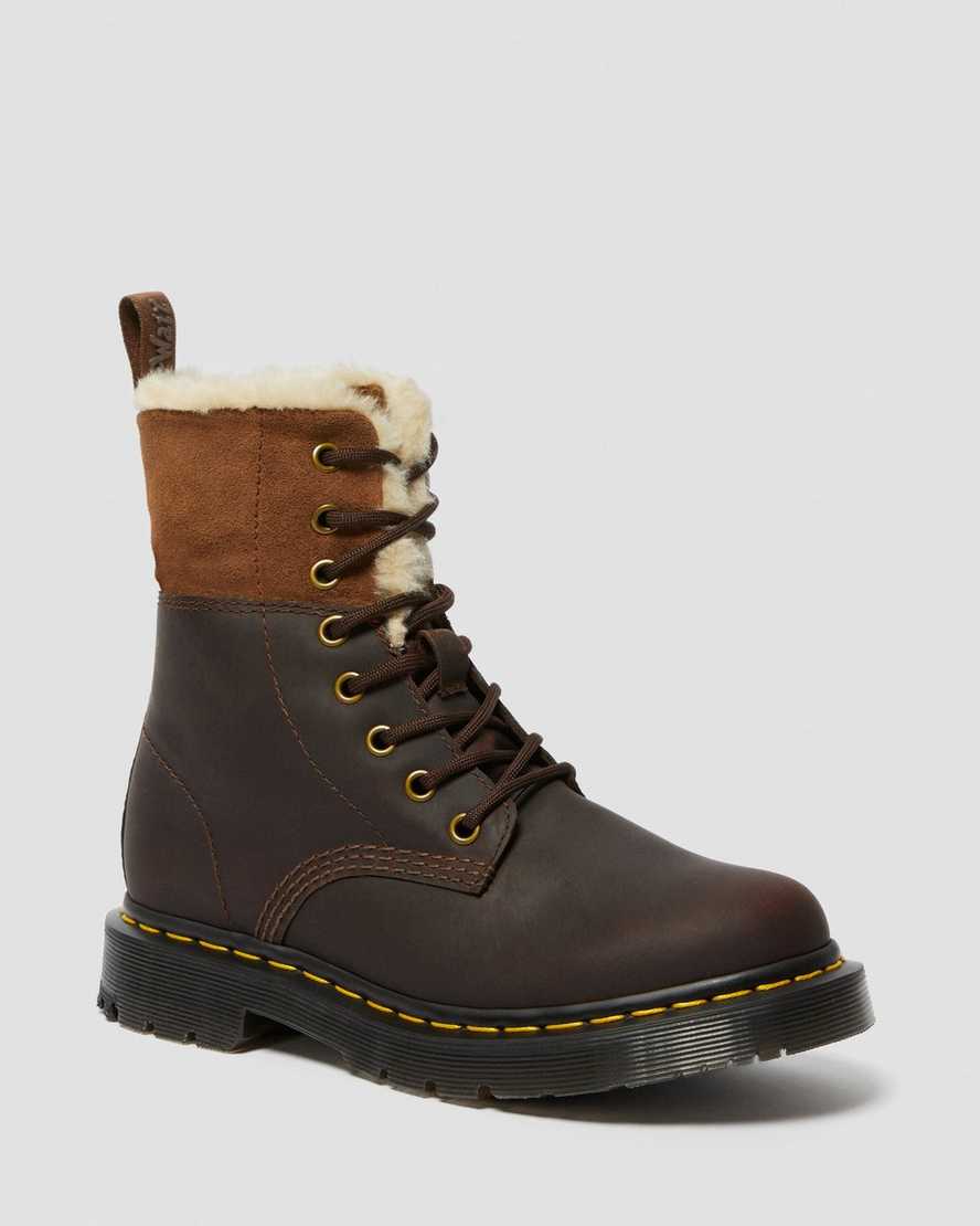 dunkelbraune dr. martens 1460 dm wintergrip damenstiefel mit kunstfellfutter