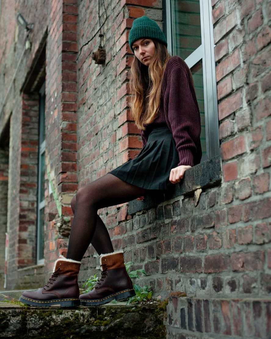 dunkelbraune dr. martens 1460 dm wintergrip damenstiefel mit kunstfellfutter