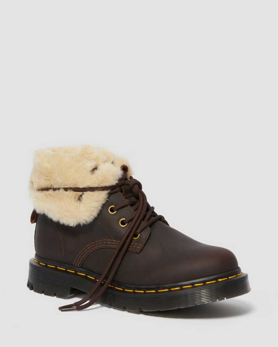 dunkelbraune dr. martens 1460 dm wintergrip damenstiefel mit kunstfellfutter