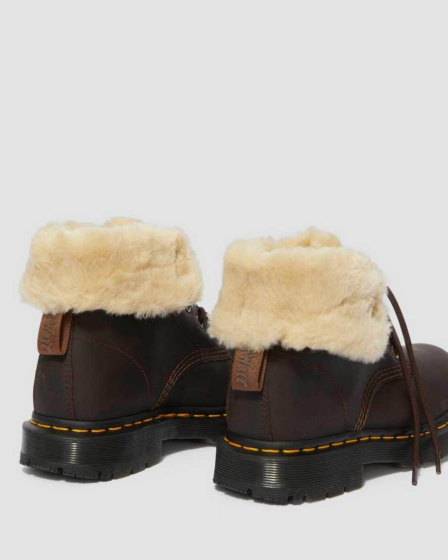 dunkelbraune dr. martens 1460 dm wintergrip damenstiefel mit kunstfellfutter