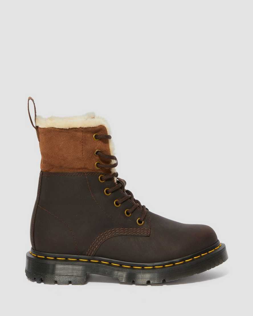 dunkelbraune dr. martens 1460 dm wintergrip damenstiefel mit kunstfellfutter