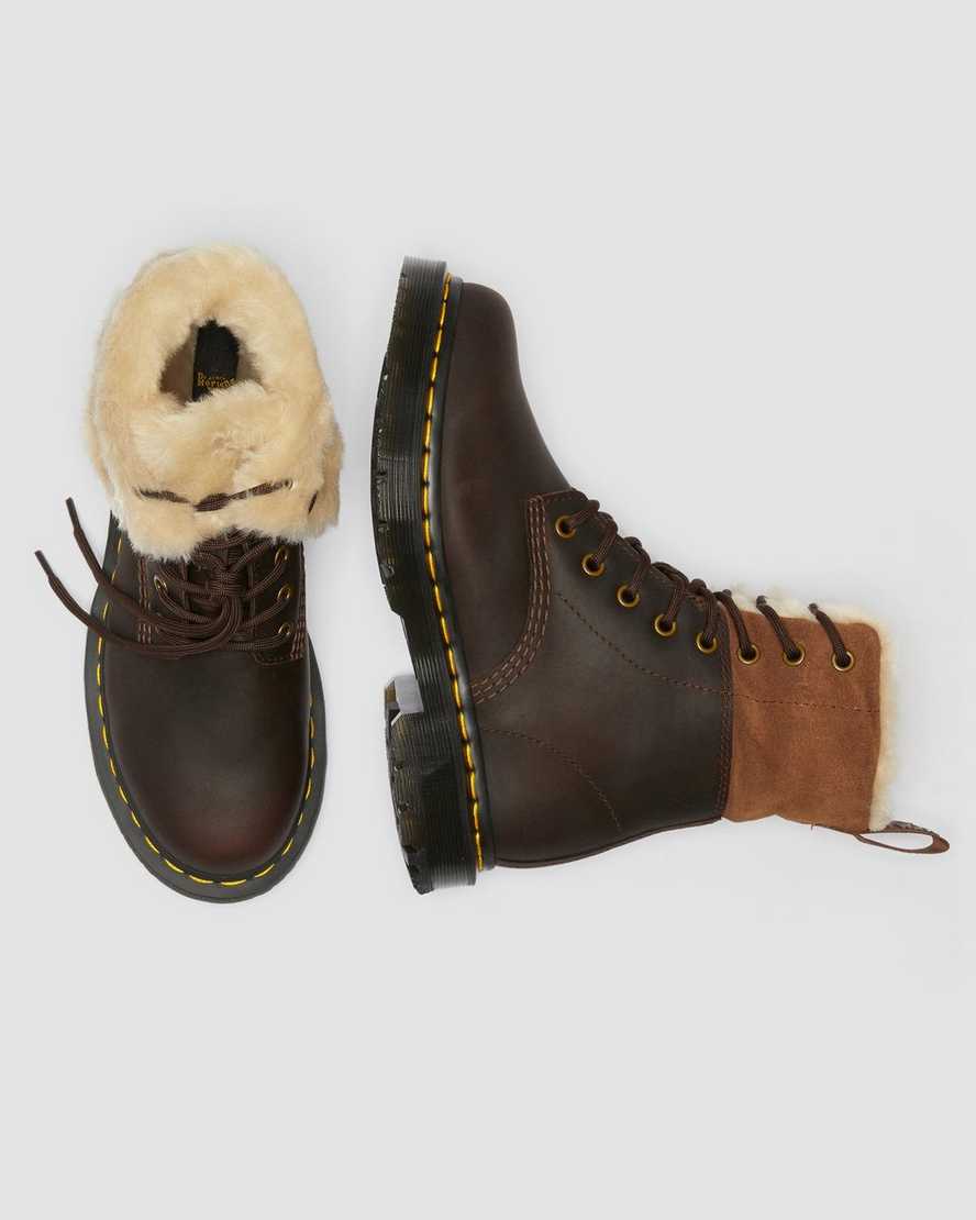 dunkelbraune dr. martens 1460 dm wintergrip damenstiefel mit kunstfellfutter