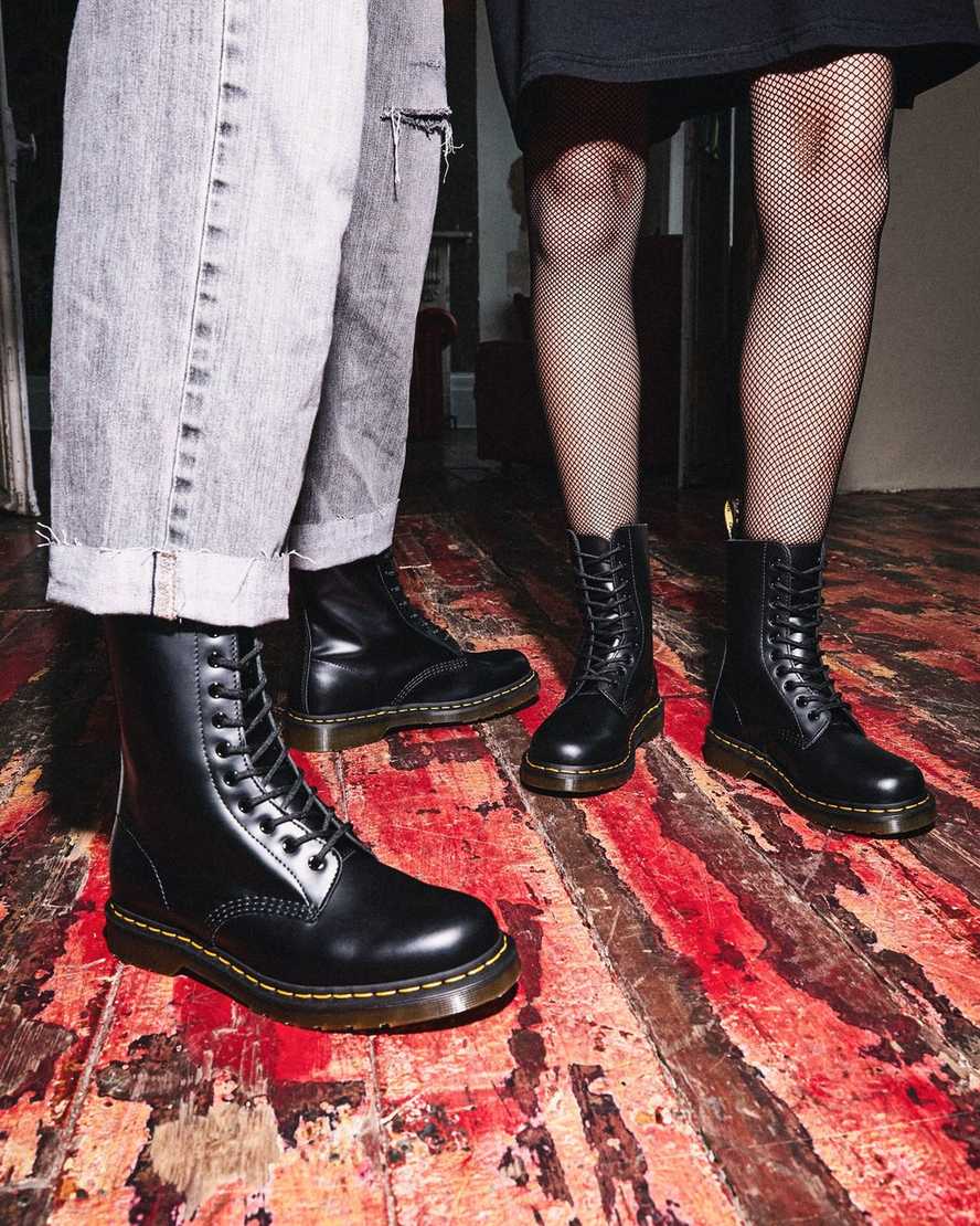 schwarze dr. martens 1490 smooth damenstiefel mittelhoch