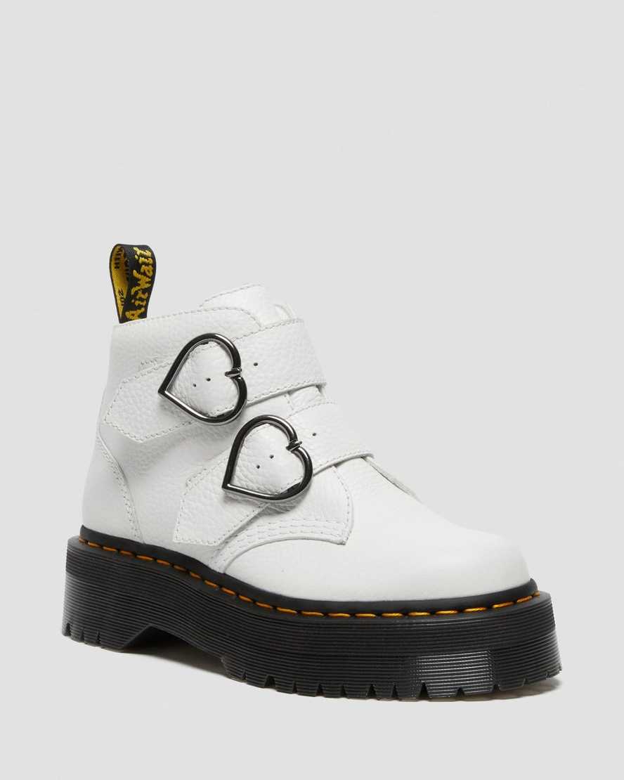 weiße dr. martens devon heart plateau-stiefel für damen