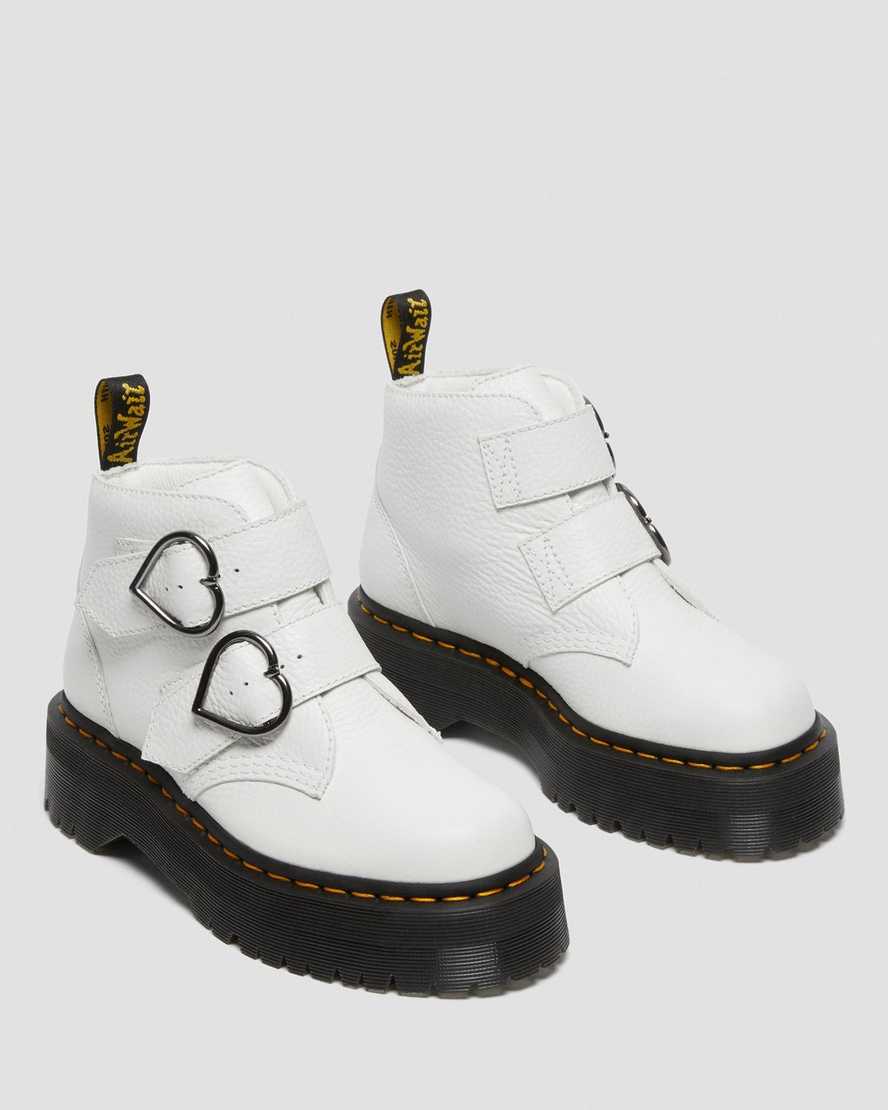 weiße dr. martens devon heart plateau-stiefel für damen