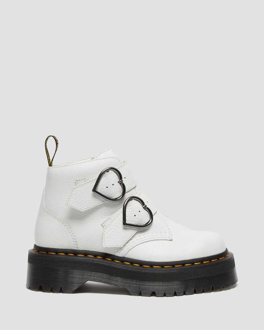 weiße dr. martens devon heart plateau-stiefel für damen
