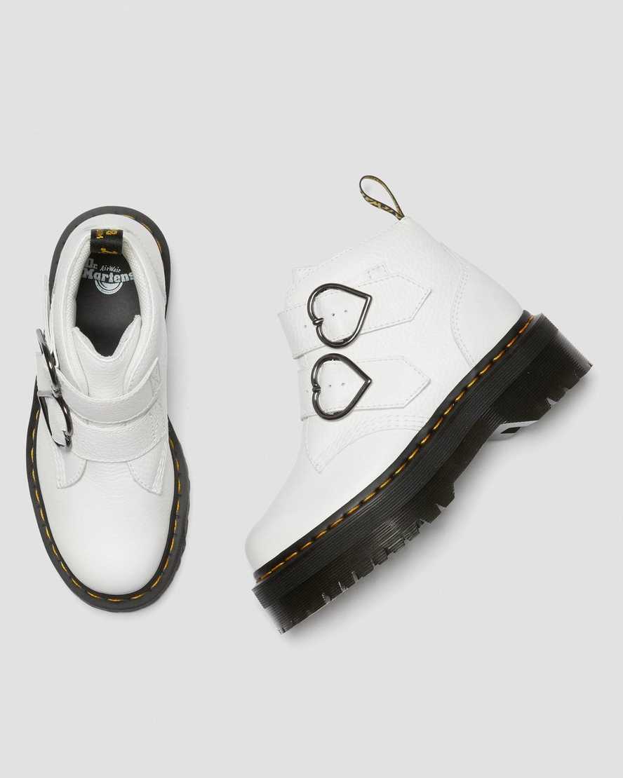 weiße dr. martens devon heart plateau-stiefel für damen