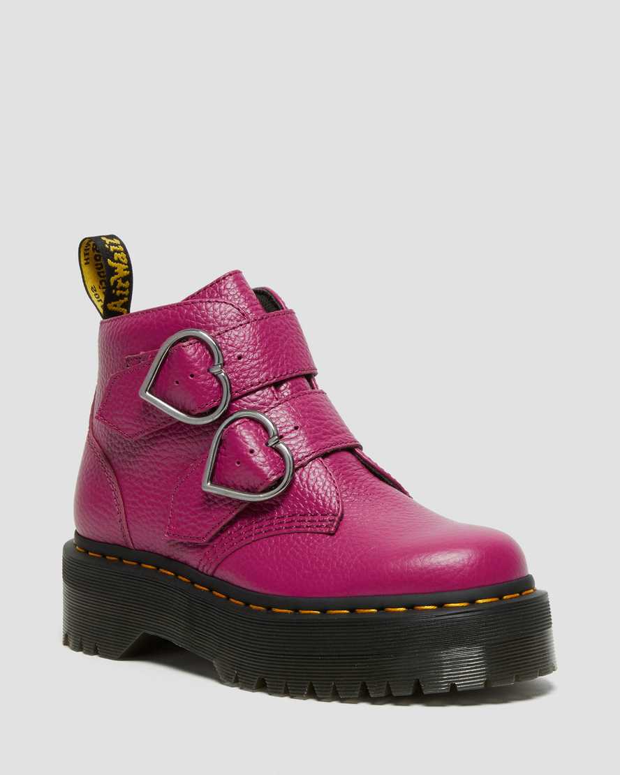 pinkfarbene dr. martens devon heart plateau-stiefel für damen.