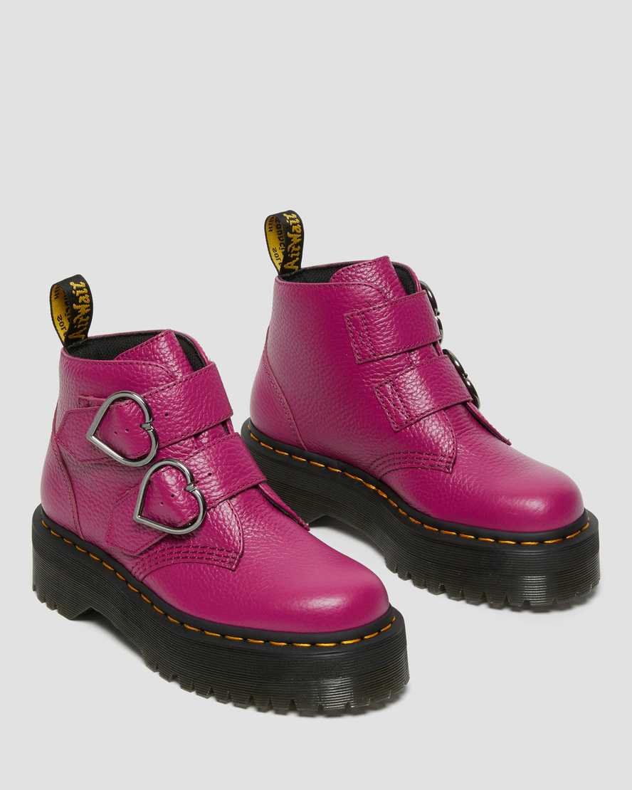 pinkfarbene dr. martens devon heart plateau-stiefel für damen.