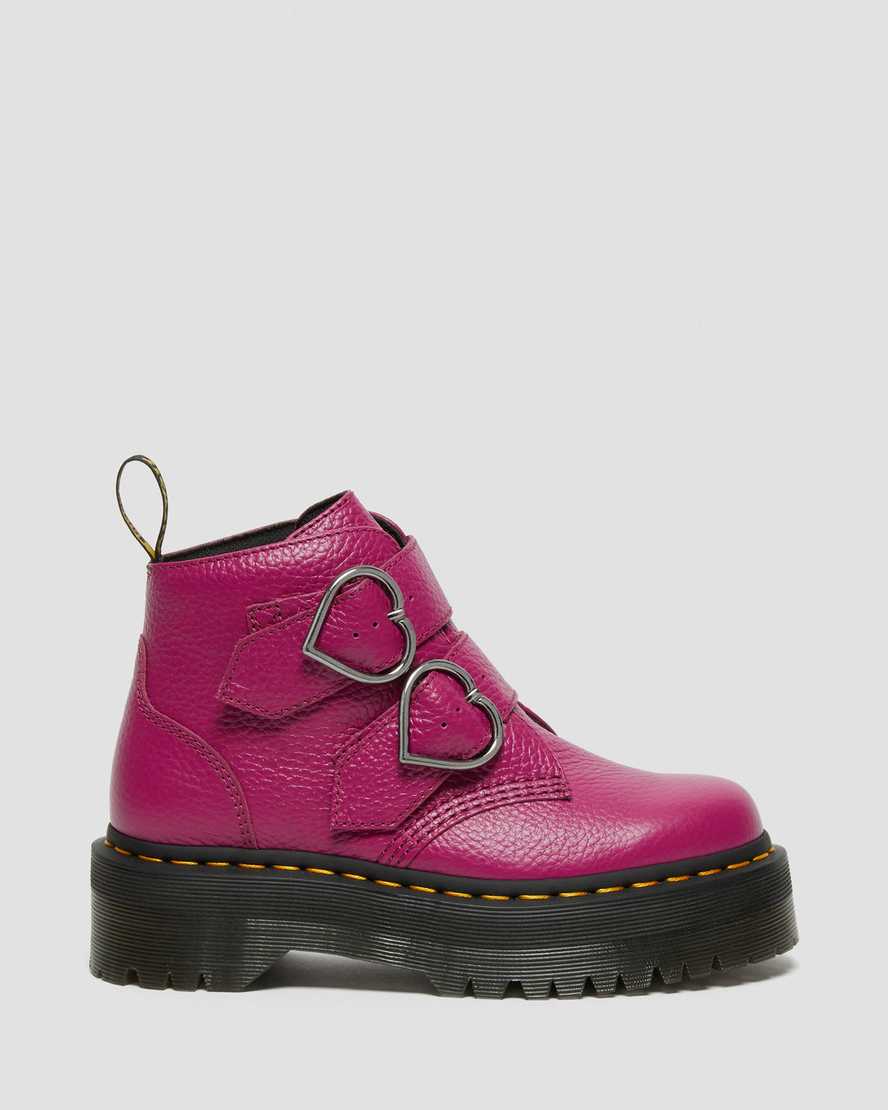pinkfarbene dr. martens devon heart plateau-stiefel für damen.