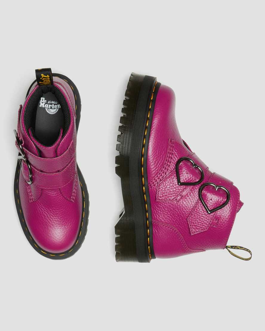 pinkfarbene dr. martens devon heart plateau-stiefel für damen.