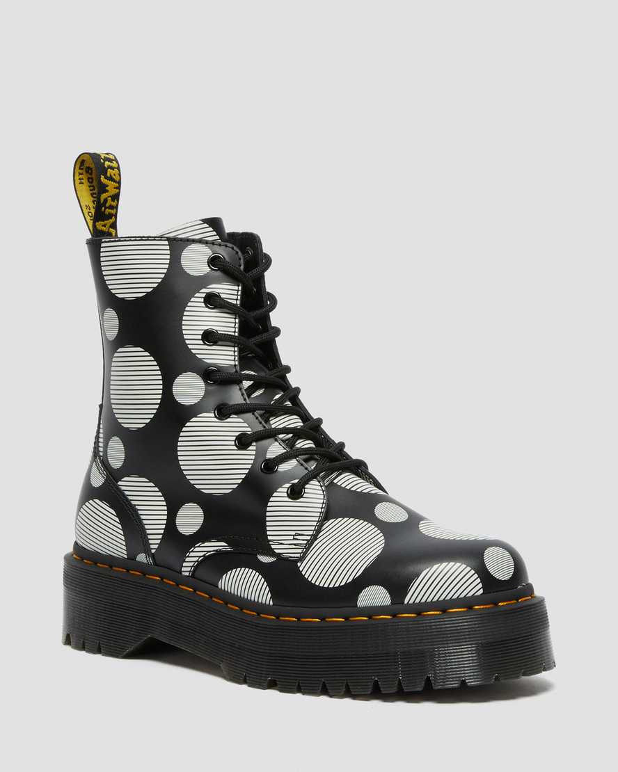 schwarze dr. martens jadon polka dot glatte damen-plateaustiefel