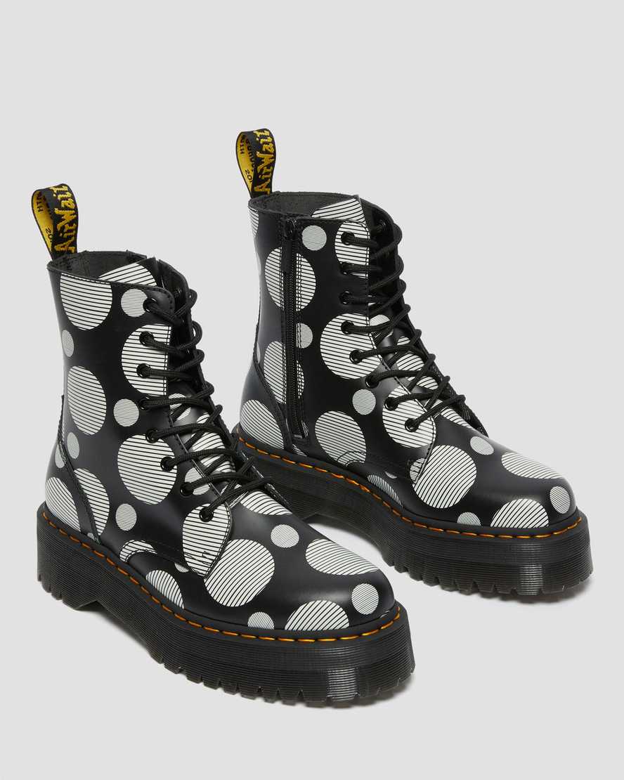 schwarze dr. martens jadon polka dot glatte damen-plateaustiefel