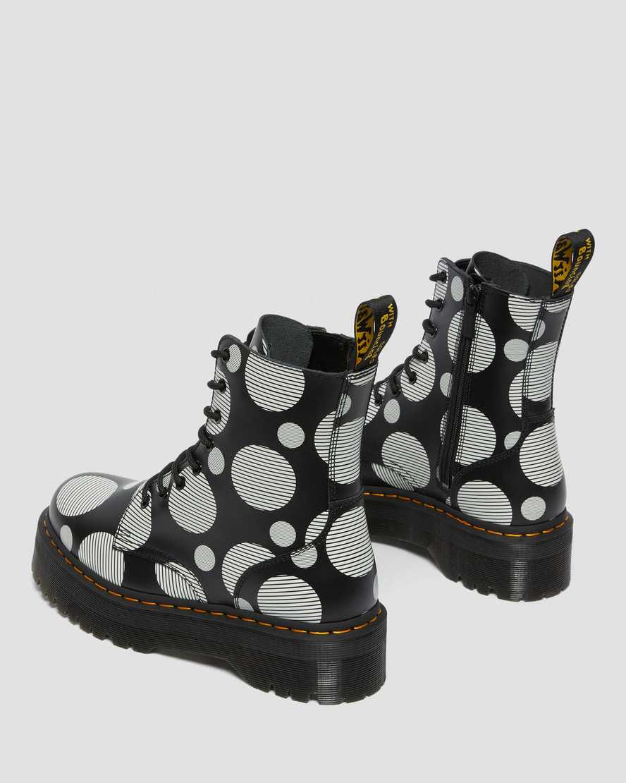 schwarze dr. martens jadon polka dot glatte damen-plateaustiefel