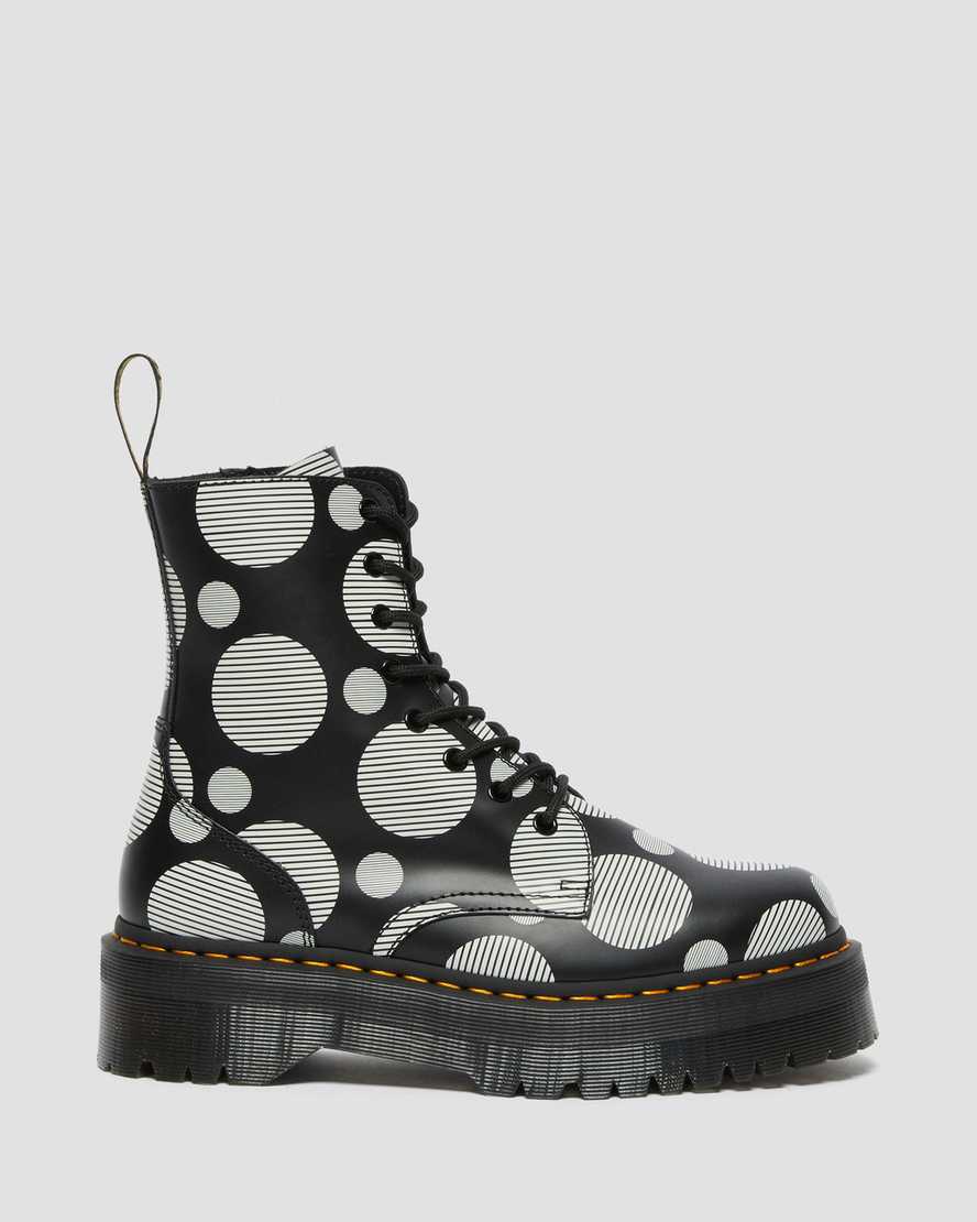 schwarze dr. martens jadon polka dot glatte damen-plateaustiefel